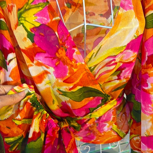 SXY SHEIN bright floral tie front top - Picture 1 of 5